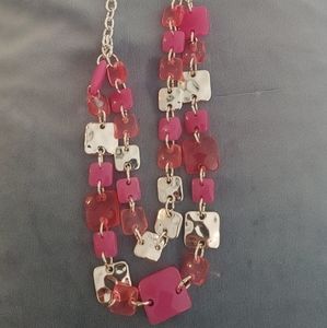 necklace light pink and dark pink stones, silver chain